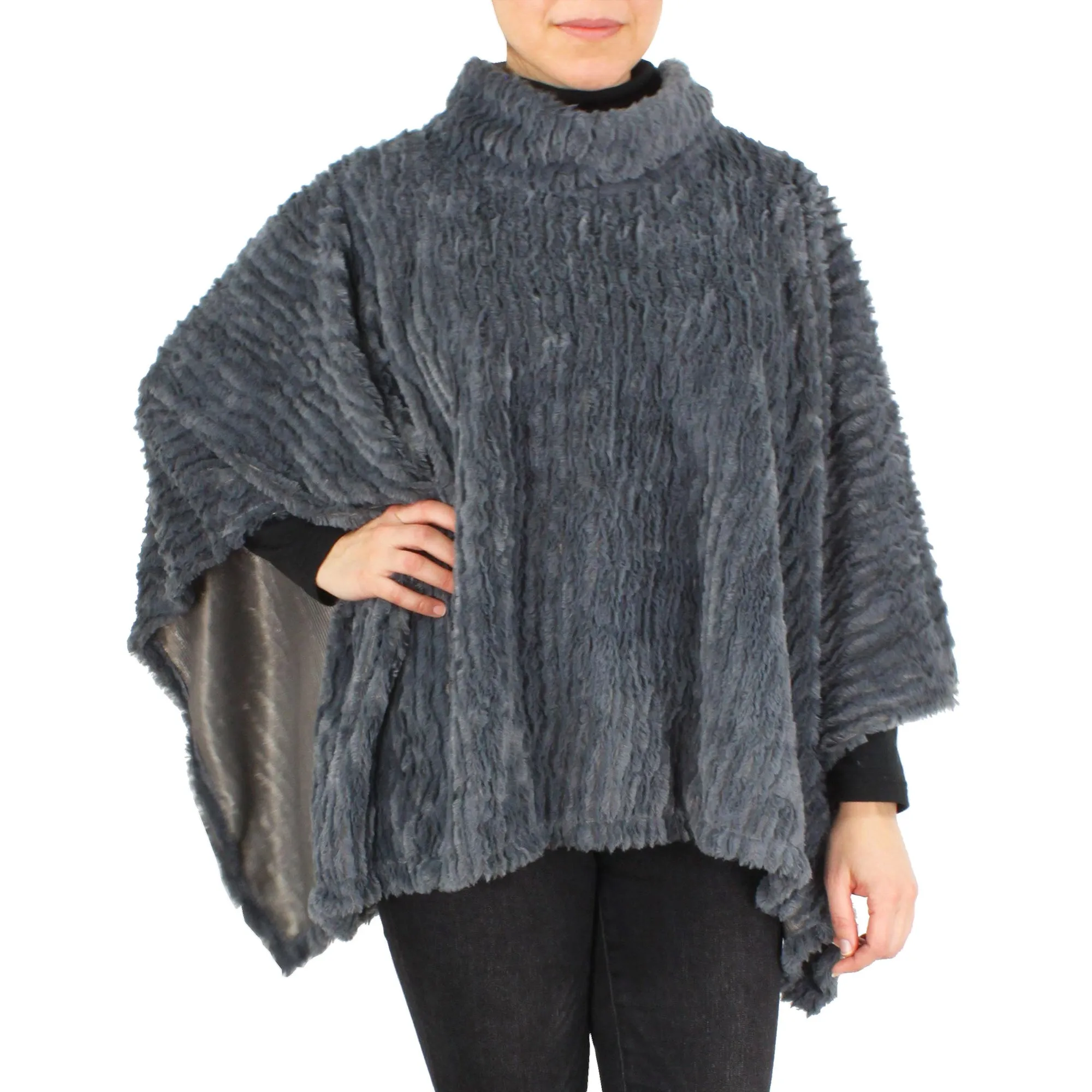 Jane Faux Rabbit Fur Poncho