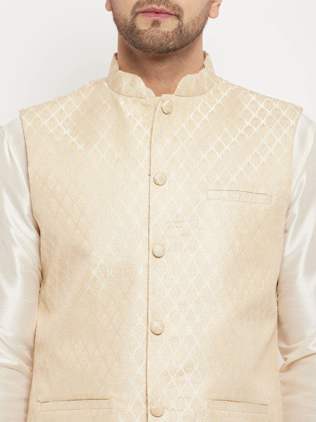 Jashvi Men's Cream Silk Blend Jacket