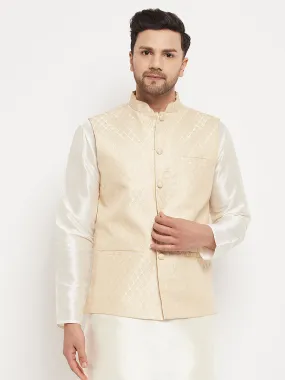 Jashvi Men's Cream Silk Blend Jacket