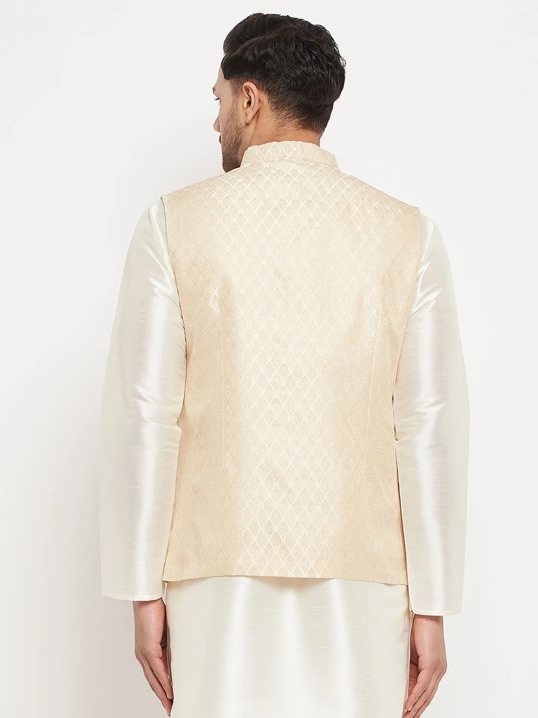 Jashvi Men's Cream Silk Blend Jacket