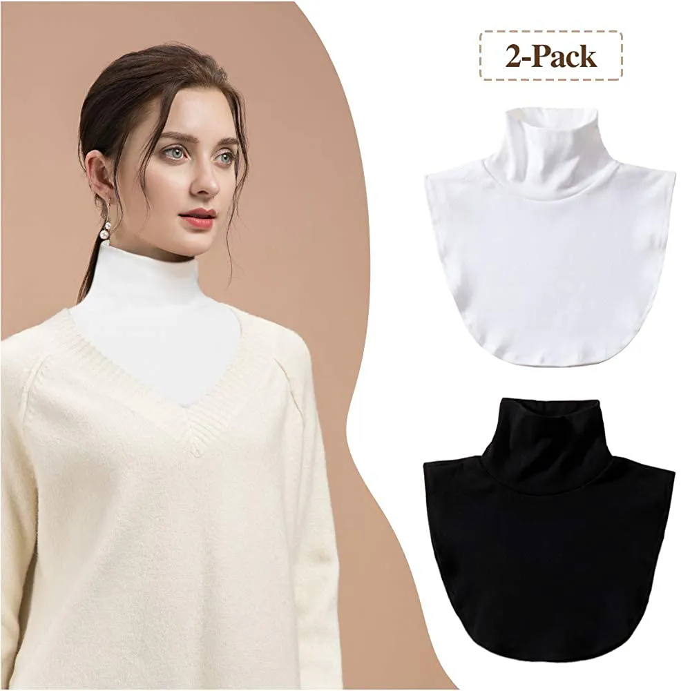 Joyci Women's Solid Stripe Turtleneck Dickey Collar Wear Outer or in Sweater Hoodie High Neck Mock Collar