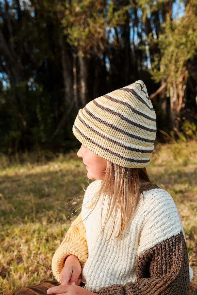 Knitted Stripe Pixie Beanie - Clay/Dusty