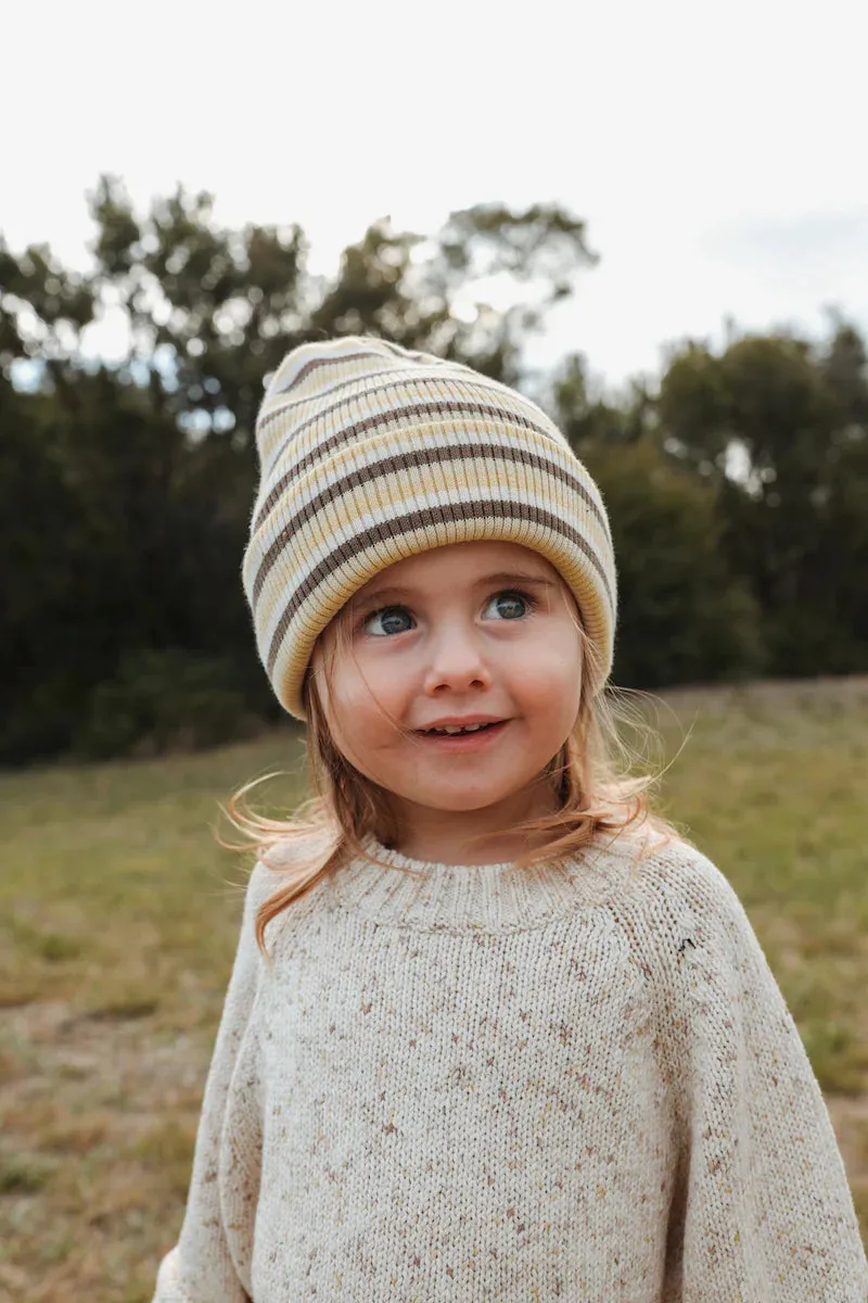 Knitted Stripe Pixie Beanie - Clay/Dusty