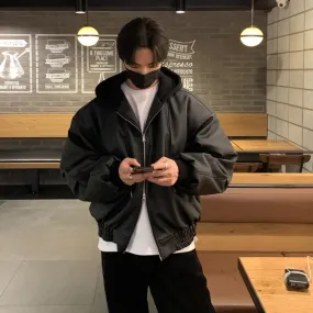 [Korean Style] Black Hooded Bomber Jackets