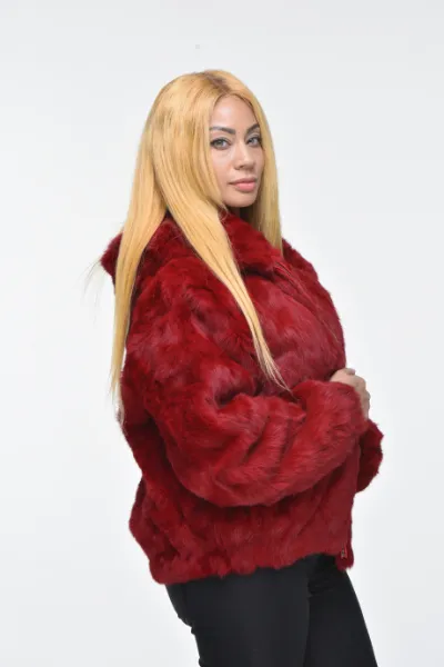 Ladies Rabbit Hooded Bomber Jacket - Red