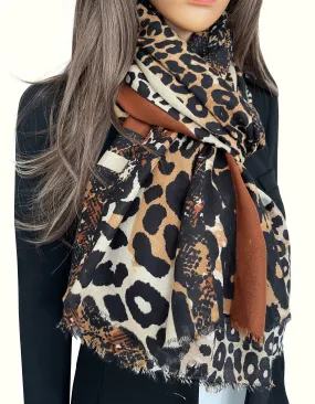 LARGE BROWN SNAKESKIN AND LEOPARD PRINT SCARF