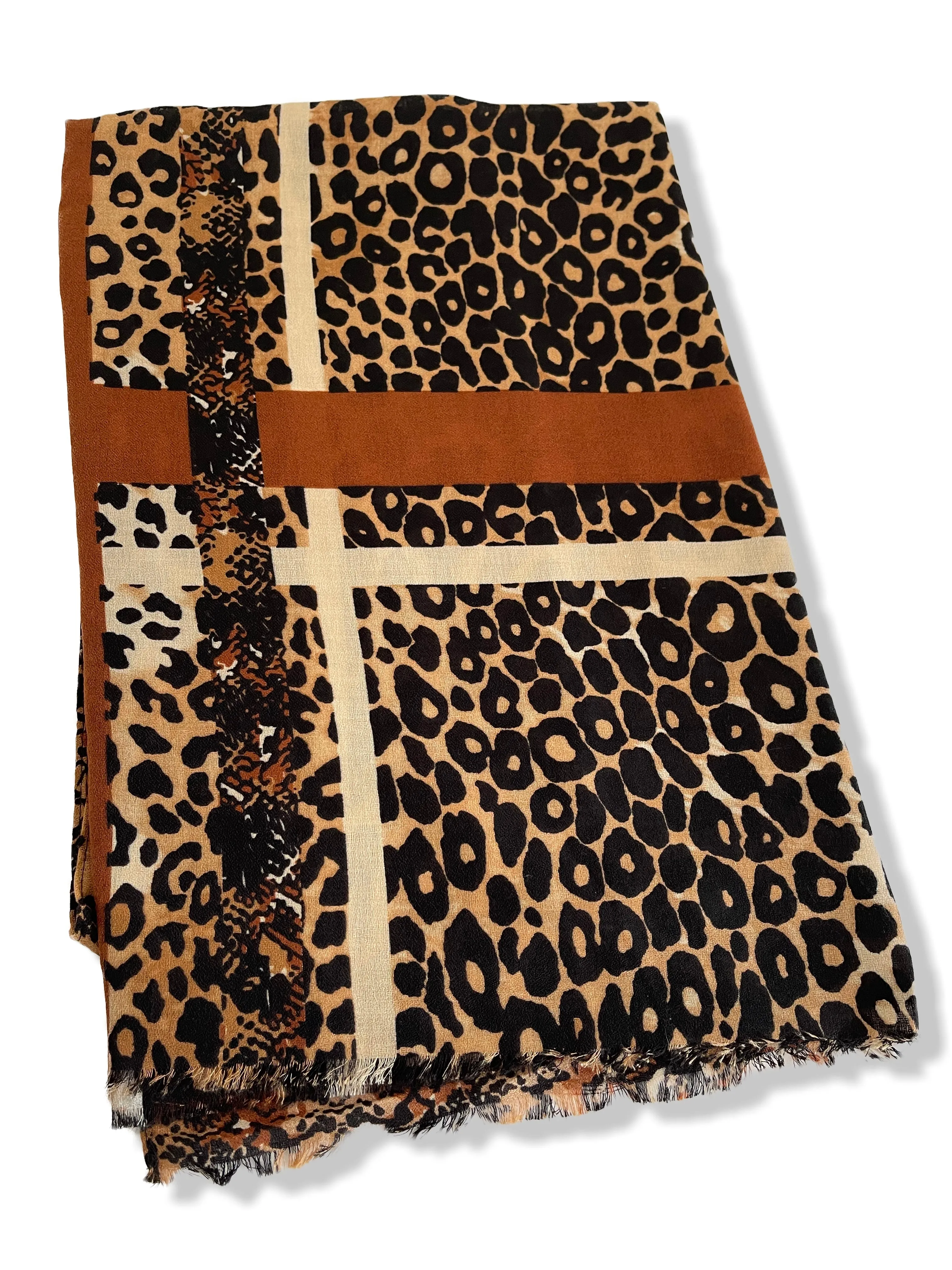 LARGE BROWN SNAKESKIN AND LEOPARD PRINT SCARF