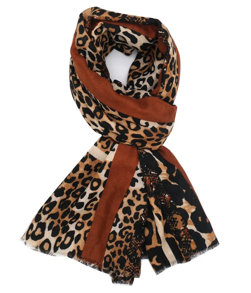 LARGE BROWN SNAKESKIN AND LEOPARD PRINT SCARF