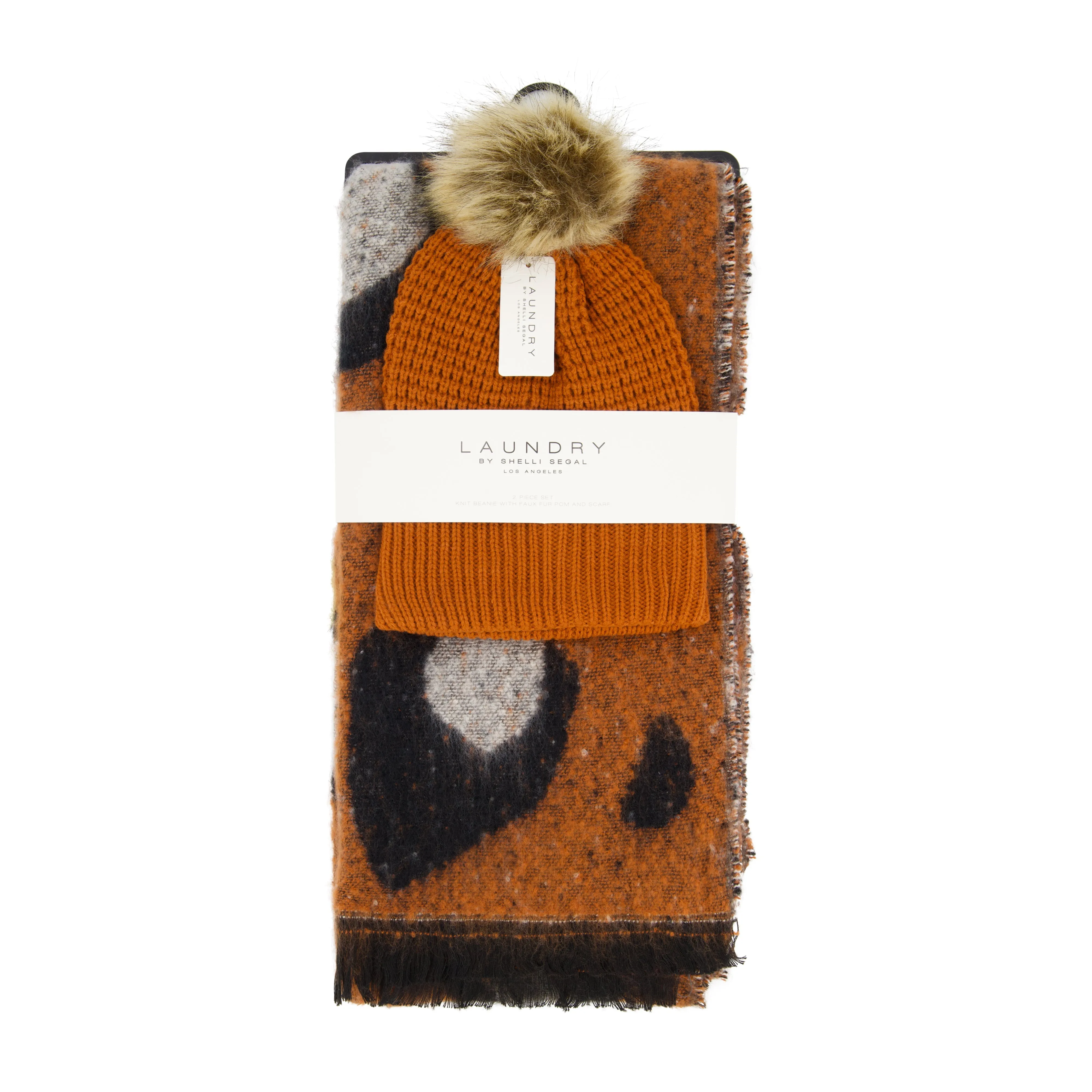 Laundry By Shelli Segal Women's Oversized Animal Print Cozy Scarf and Beanie Set