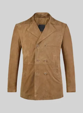 Light Brown Suede Leather Pea Coat