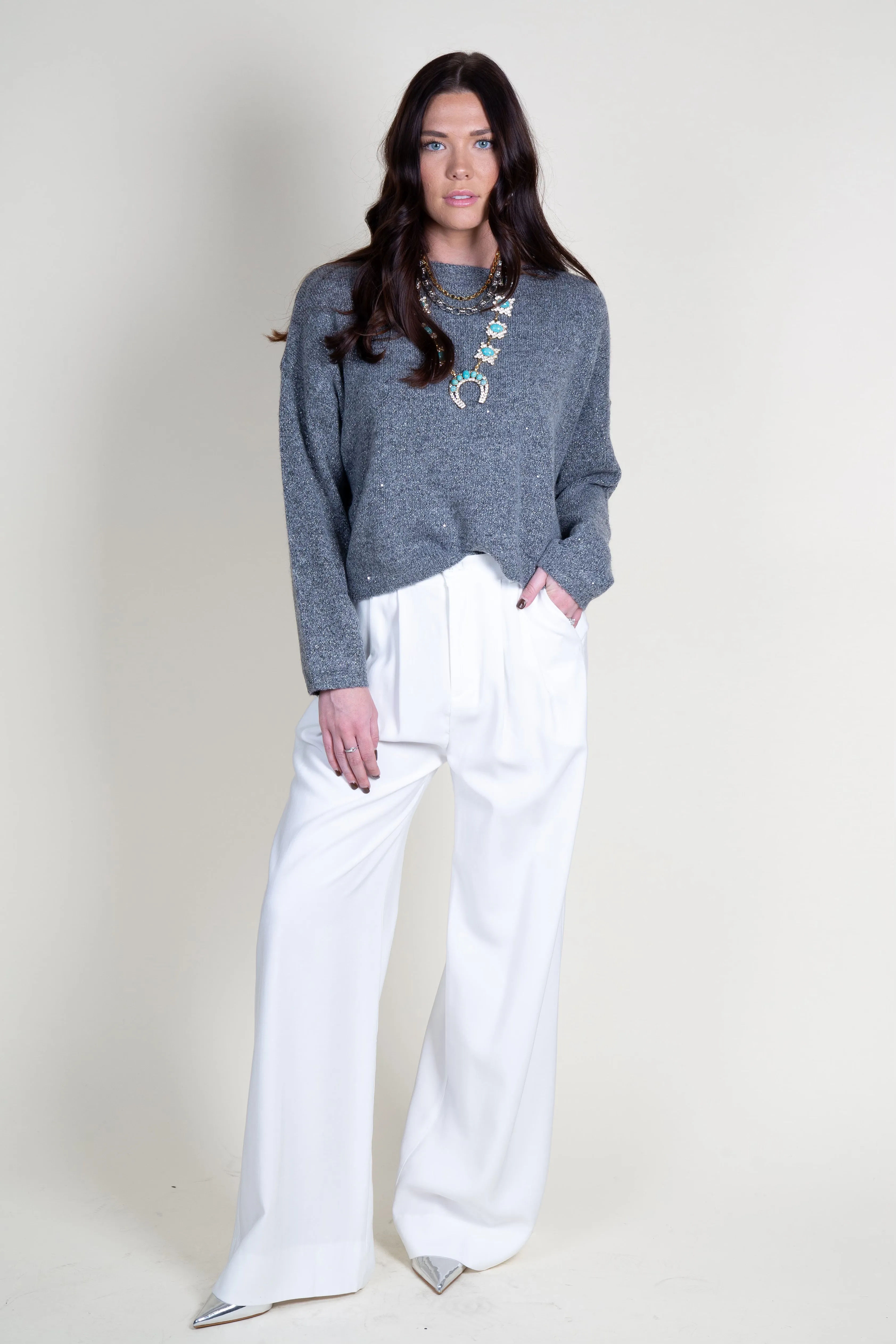 LNA | Sheye Sparkle Sweater - Grey