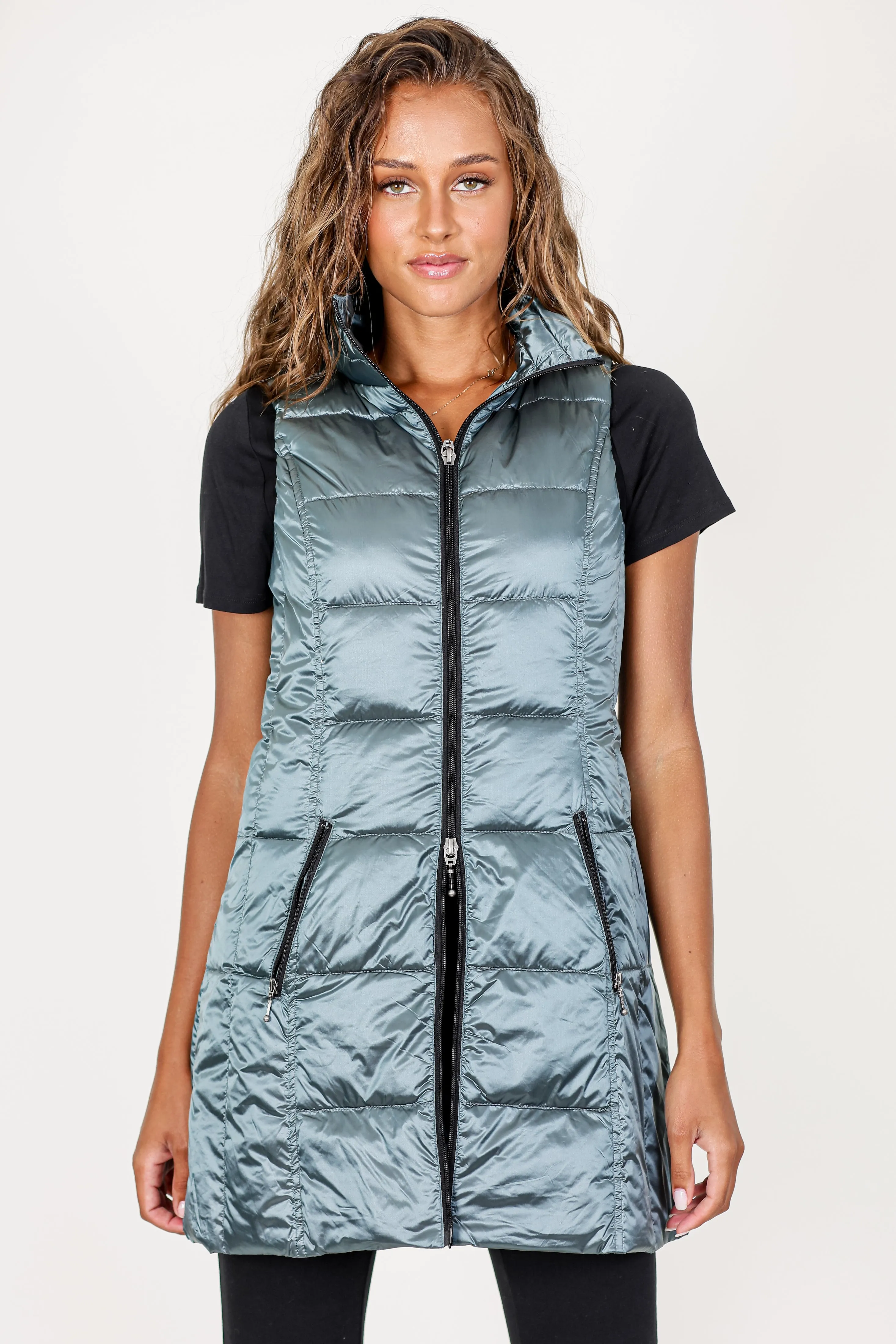 Long Metallic Down Vest