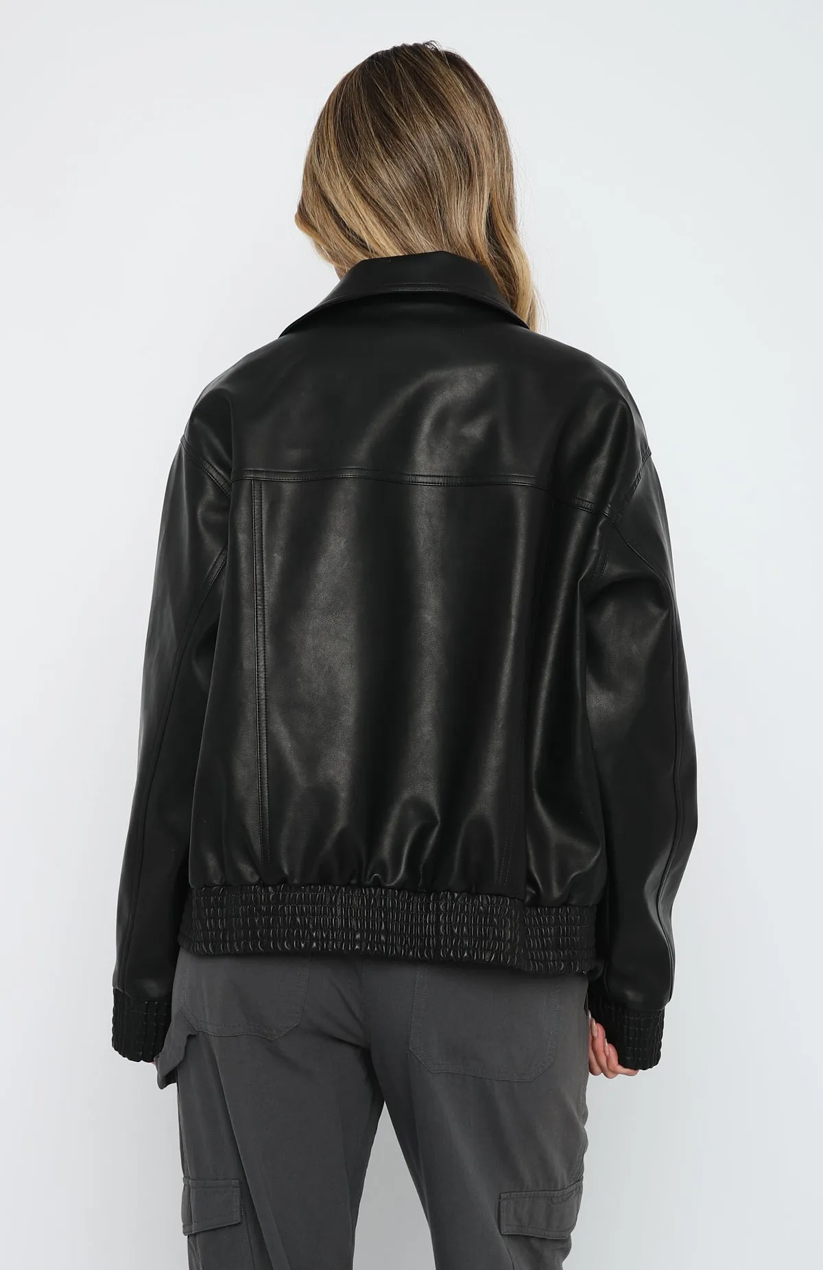 Make Things Right PU Bomber Jacket Black