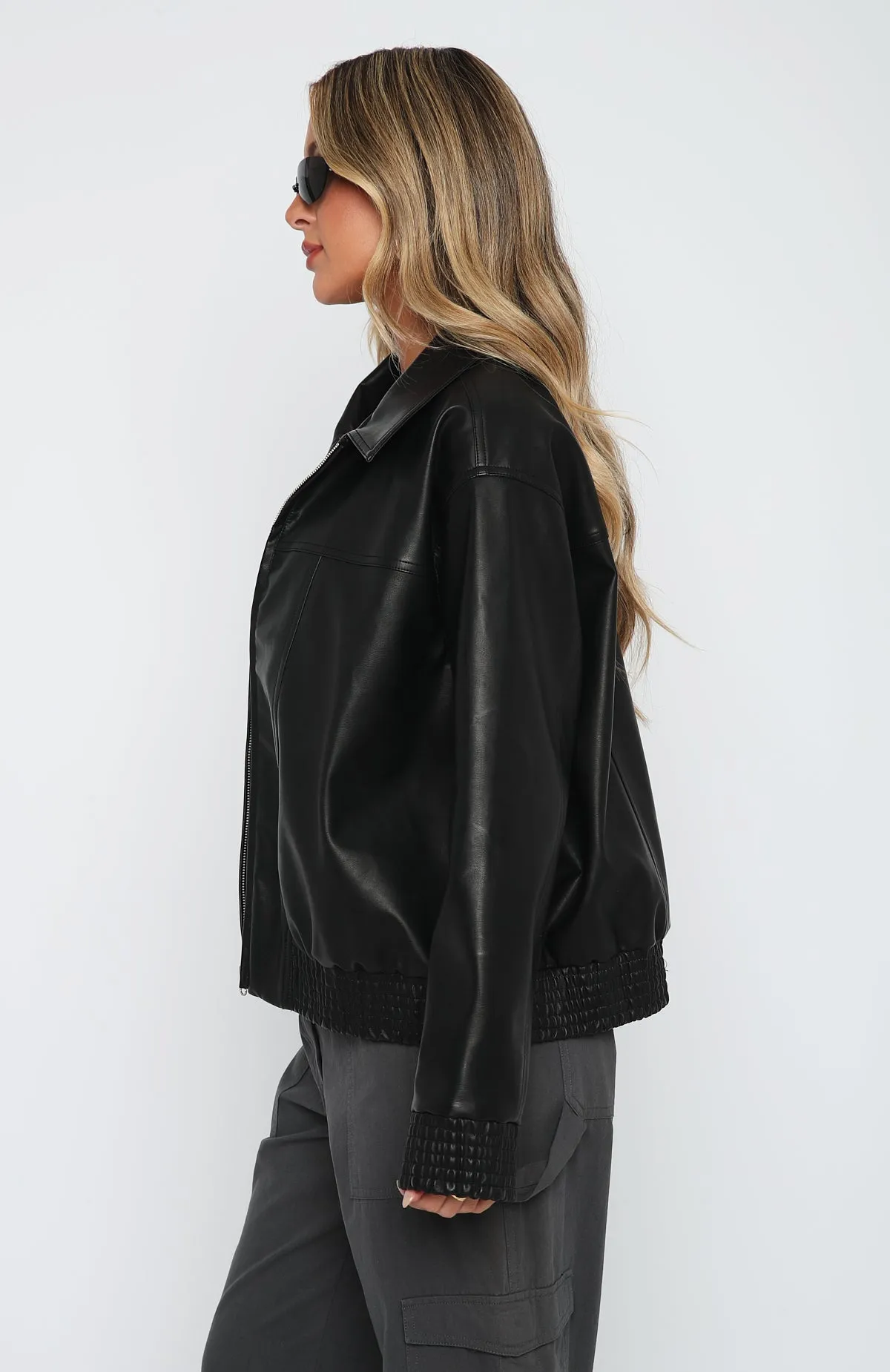 Make Things Right PU Bomber Jacket Black