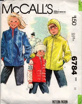 McCall's 6784 Boys or Girls Puffer Vest or Jacket Parka 1970s Vintage Sewing Pattern Size 10