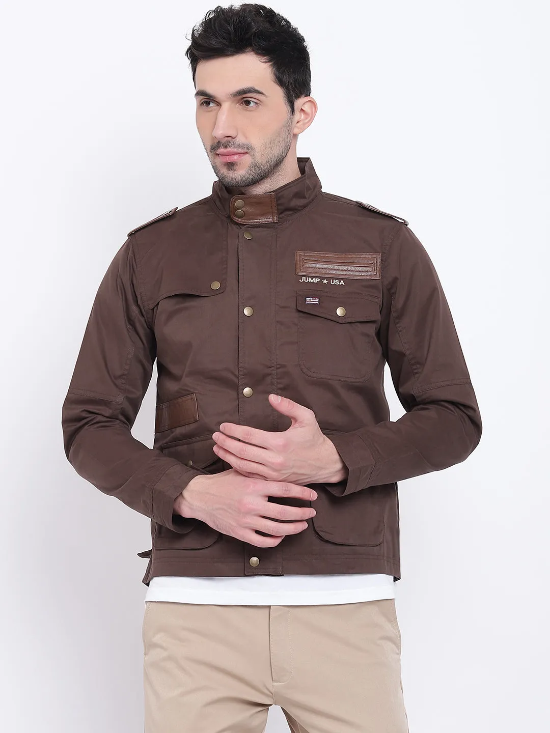 Men Casual Solid Brown Tailored Jacket