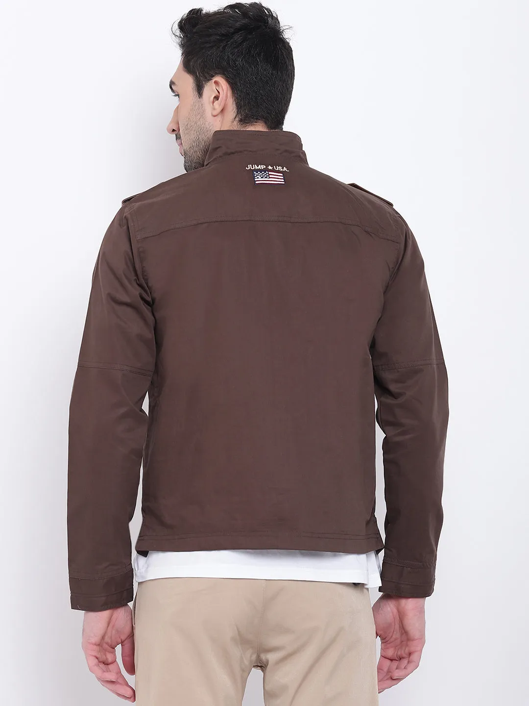 Men Casual Solid Brown Tailored Jacket