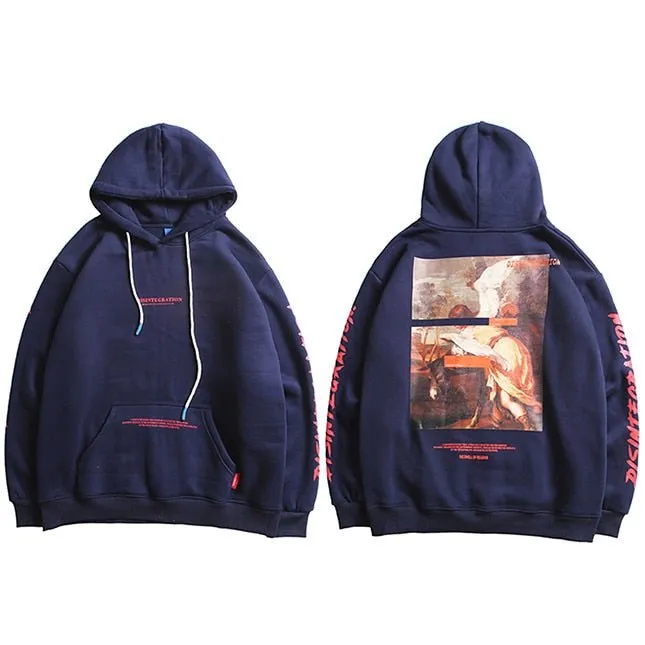 Men Retro Painting Print Harajuku Hoodie Sweatshirt