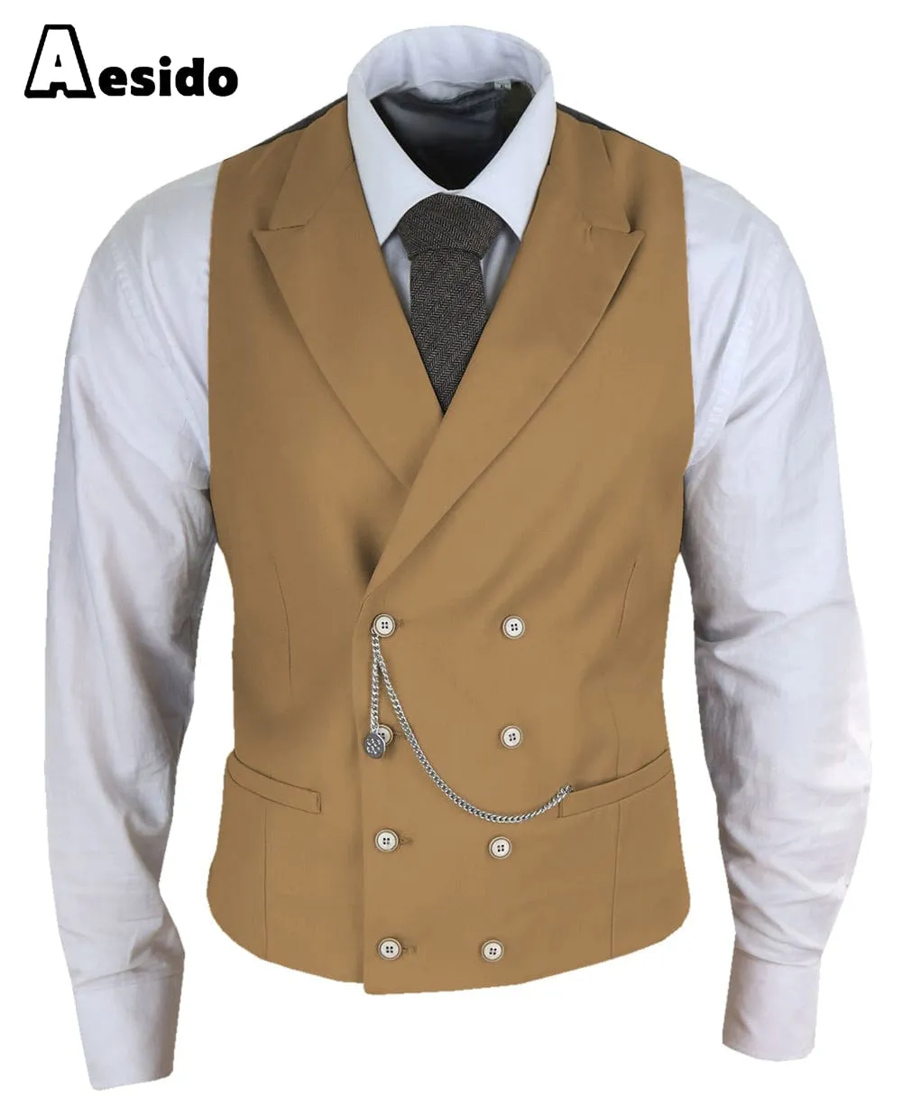 Men's Double Breasted Peak Lapel Waistcoat