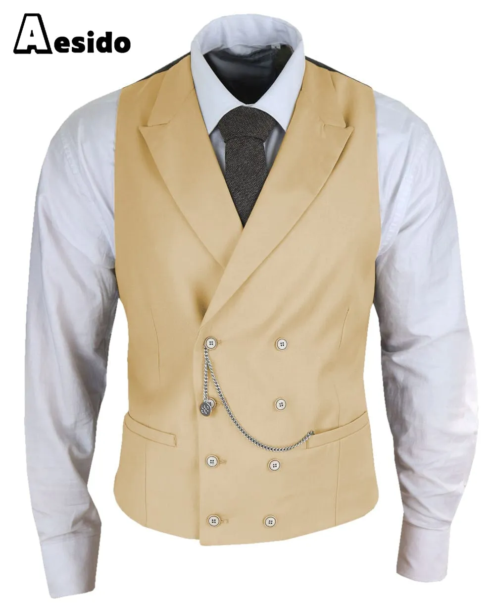 Men's Double Breasted Peak Lapel Waistcoat