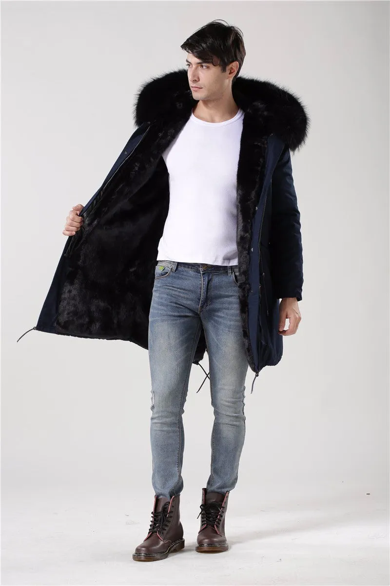 Men's Fur Lined Dark Blue Convertible Parka