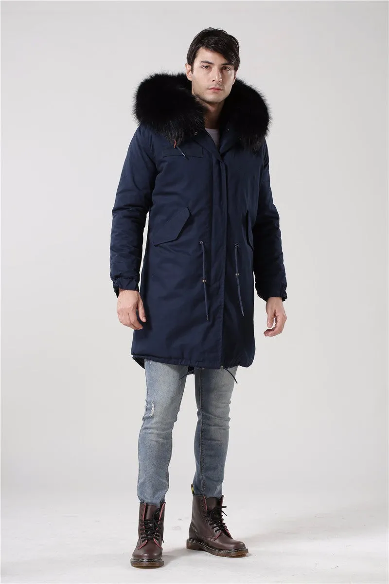 Men's Fur Lined Dark Blue Convertible Parka