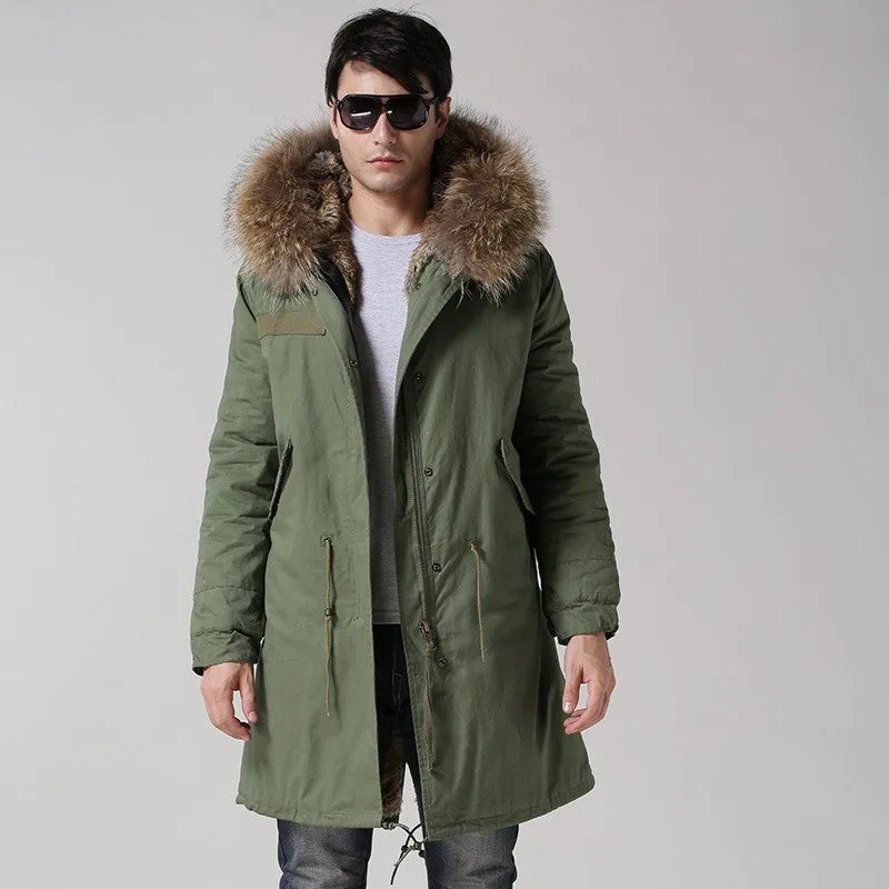 Men's Fur Lined Green Convertible Parka