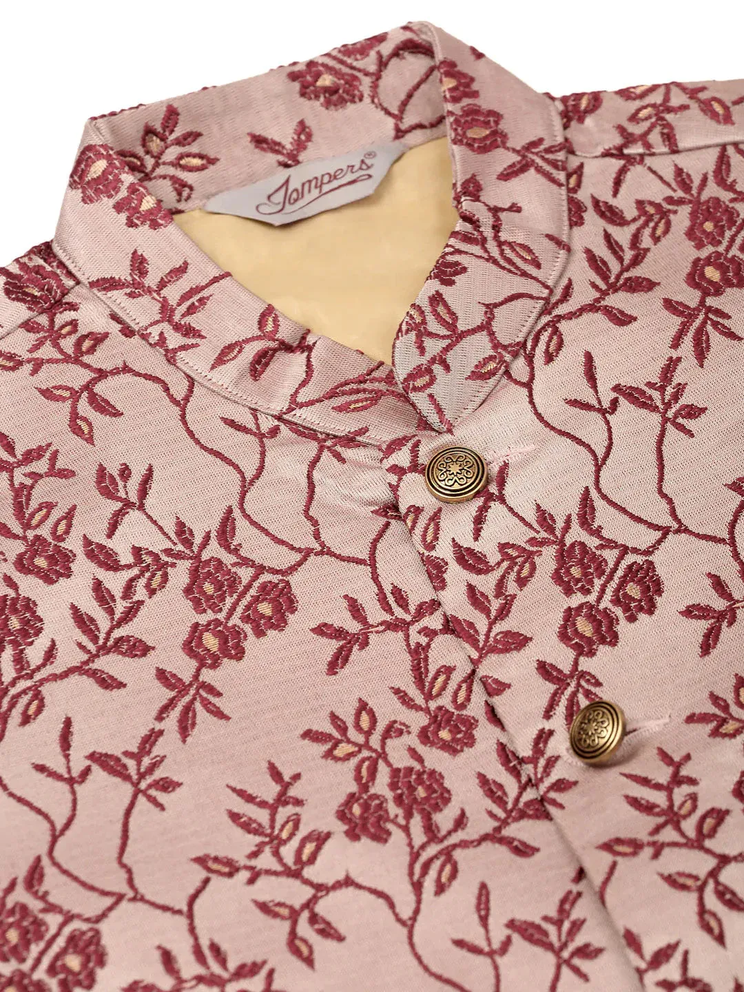 Men'S Maroon Floral Design Nehru Jacket.