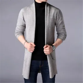 Mens Slim Fit Long Solid Colour Knitted Casual Sweater Cardigan Coat