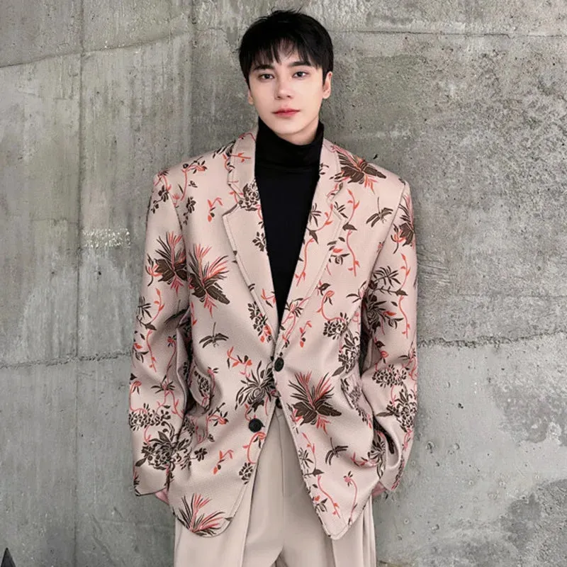 Men's Suit Coat Spring Contrast Color Single Breasted Blazer New Korean Style Trendy Printed Personalized Style 9C5048