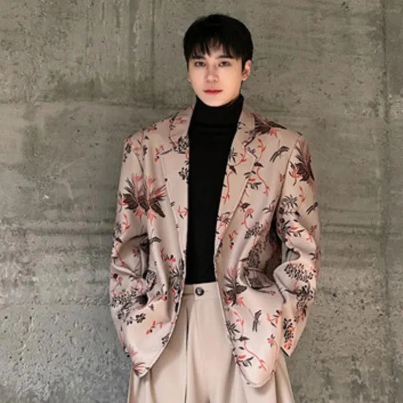 Men's Suit Coat Spring Contrast Color Single Breasted Blazer New Korean Style Trendy Printed Personalized Style 9C5048