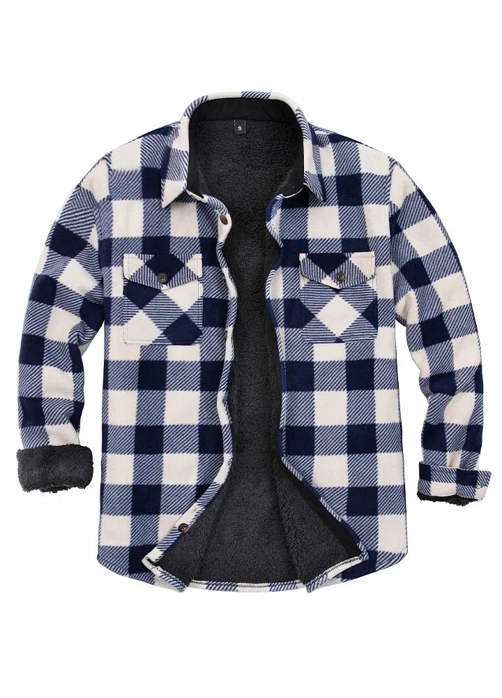 Men's Warm Sherpa Lined Plaid Shirt Jacket (Sherpa Lined Throughout)