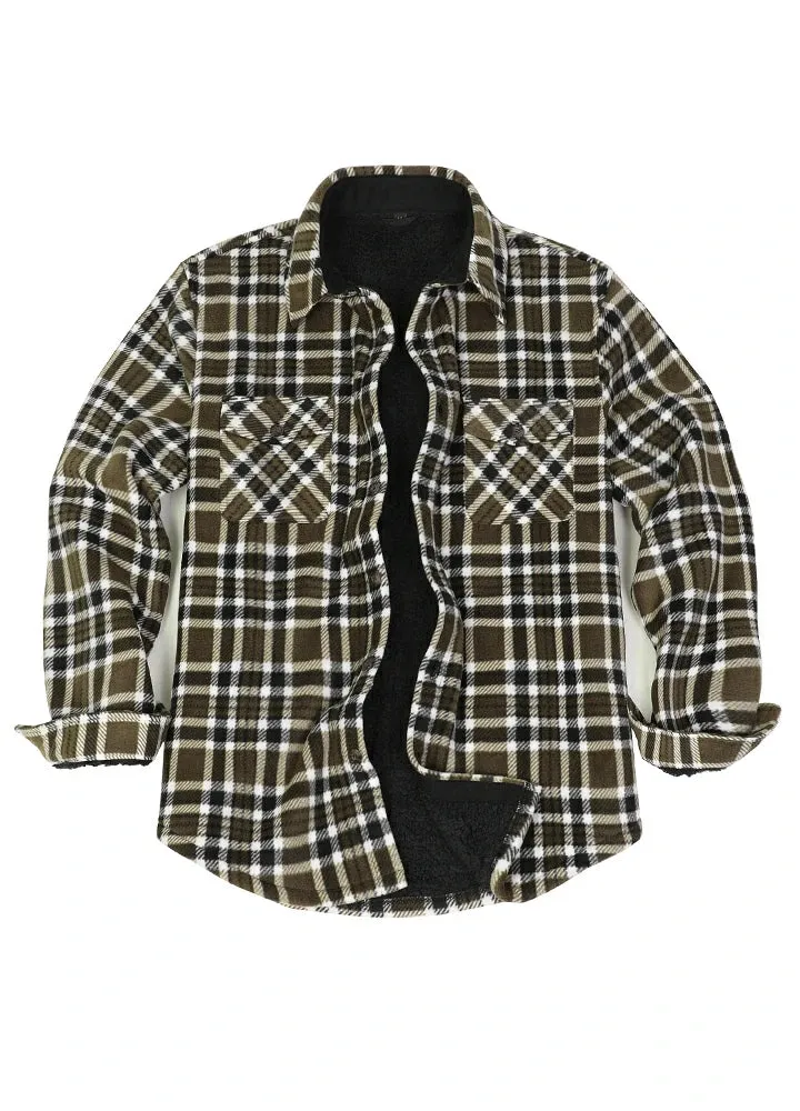 Men's Warm Sherpa Lined Plaid Shirt Jacket (Sherpa Lined Throughout)