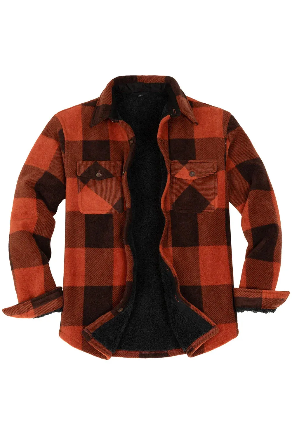 Men's Warm Sherpa Lined Plaid Shirt Jacket (Sherpa Lined Throughout)