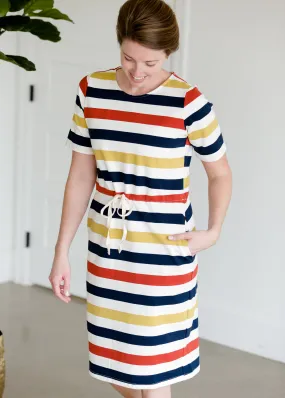 Multi Striped Knit Drawstring Midi Dress - FINAL SALE