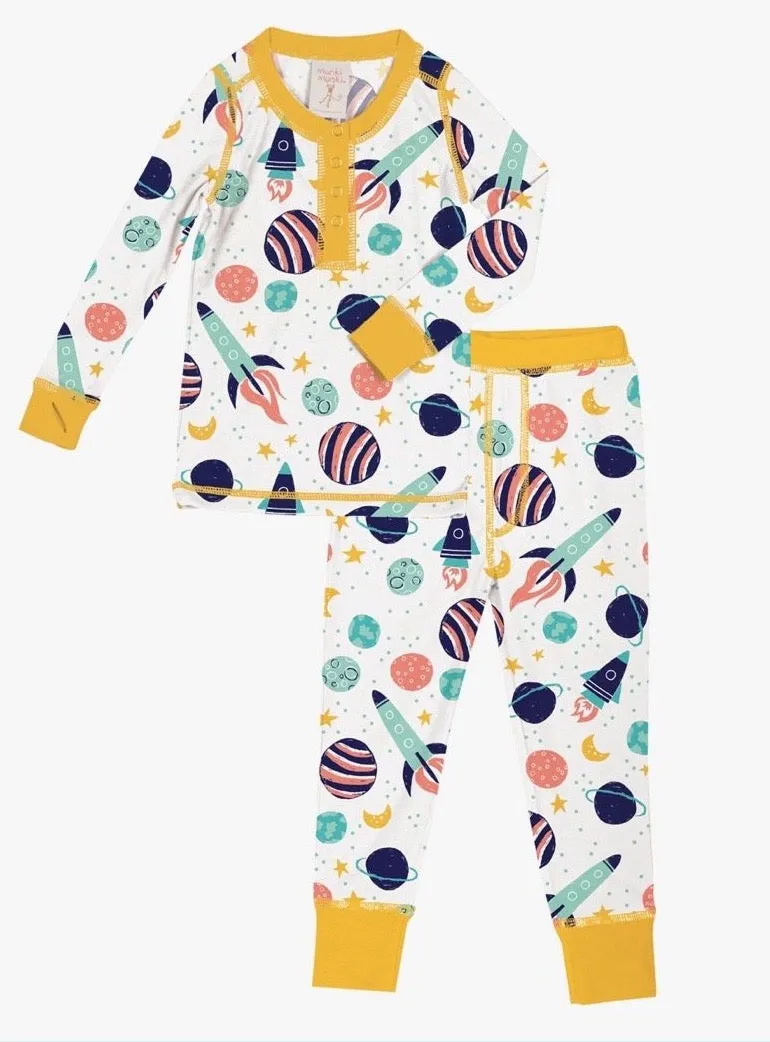 Munki Munki Spaceship Kids Long Johns PJ Set