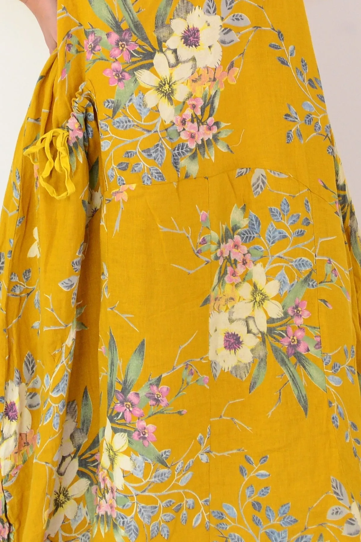 Mustard Native Flower Linen Tunic Dress