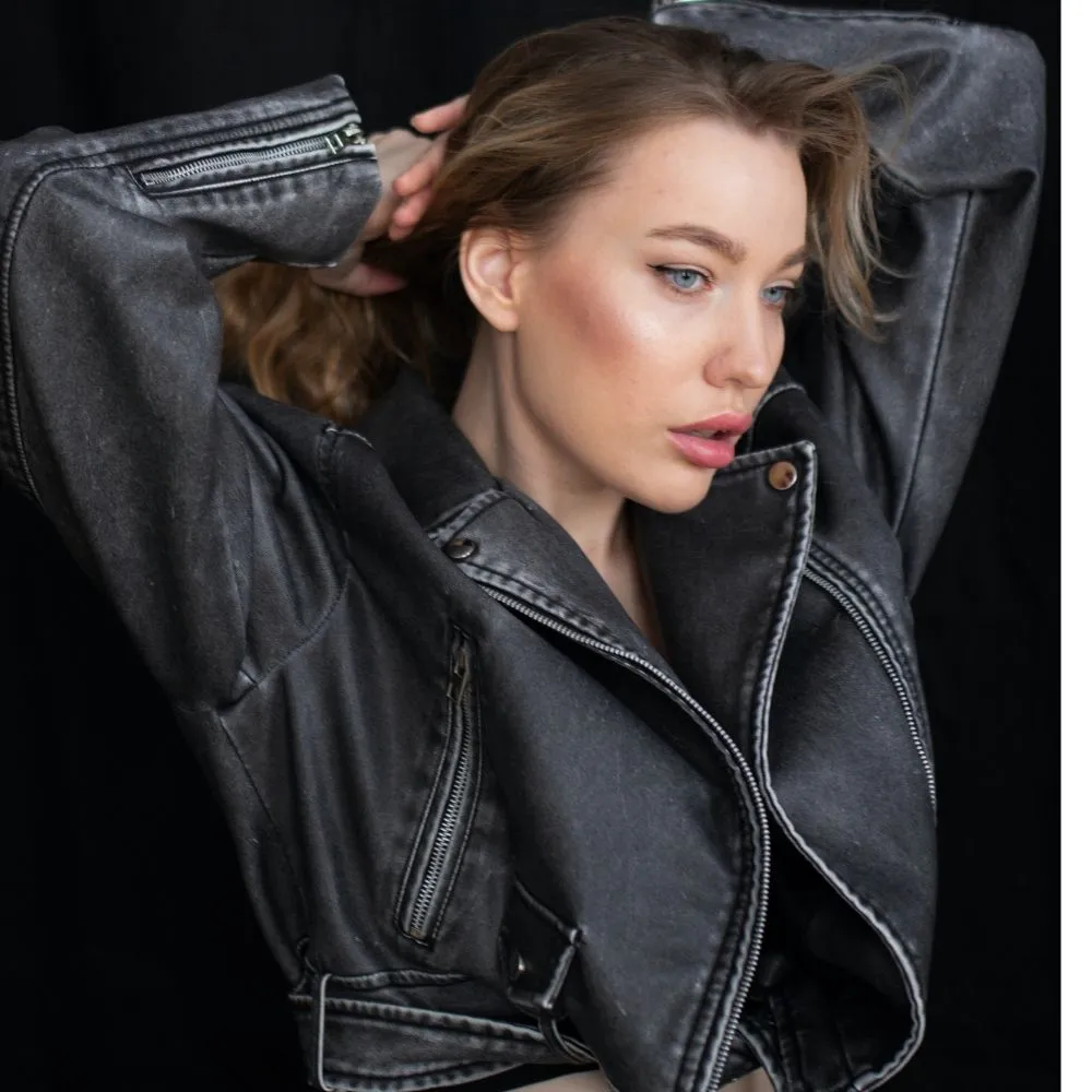 New Women's Leather Biker Jacket - Anna