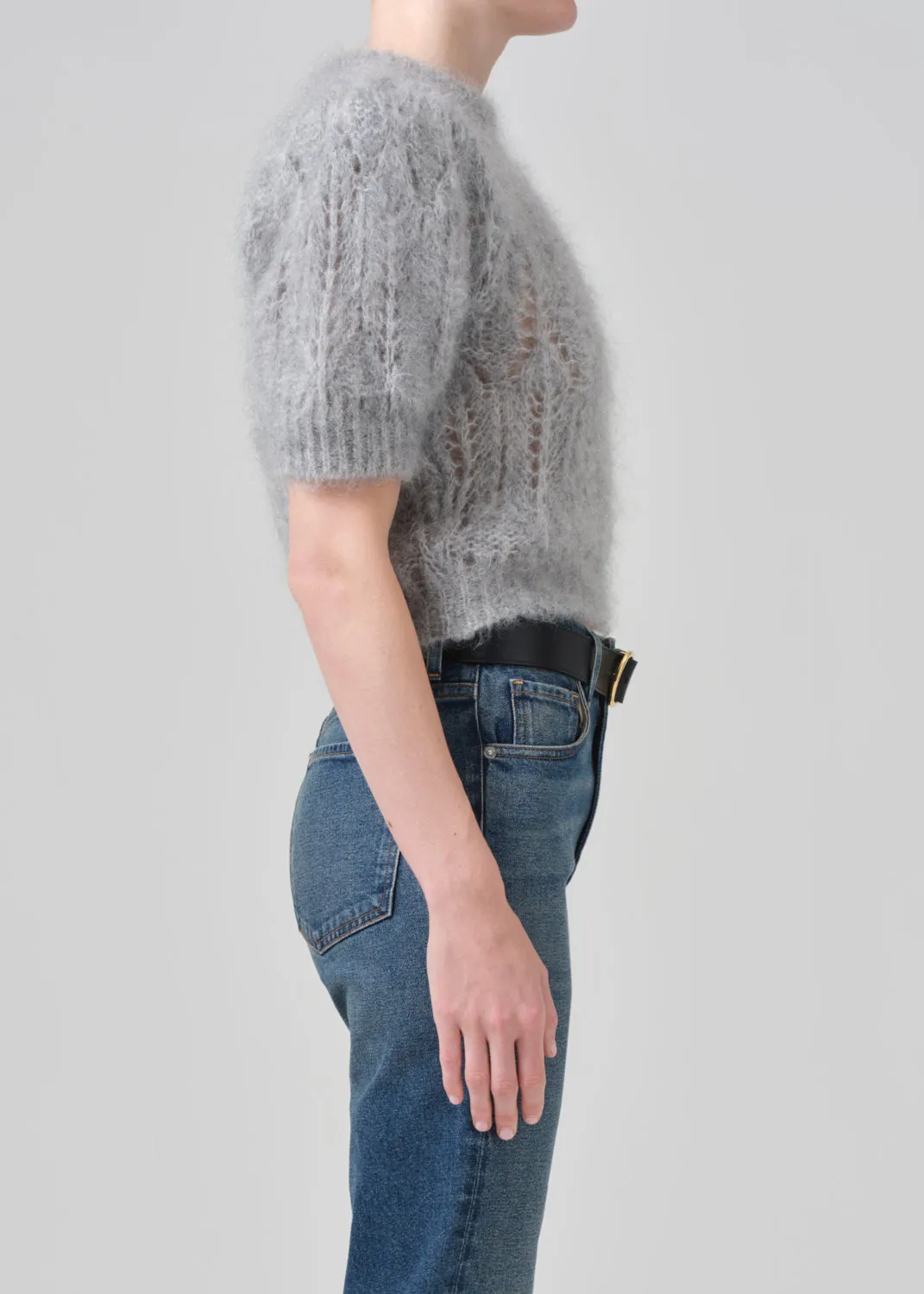 Odette Puff Sleeve Sweater in Heather Grey