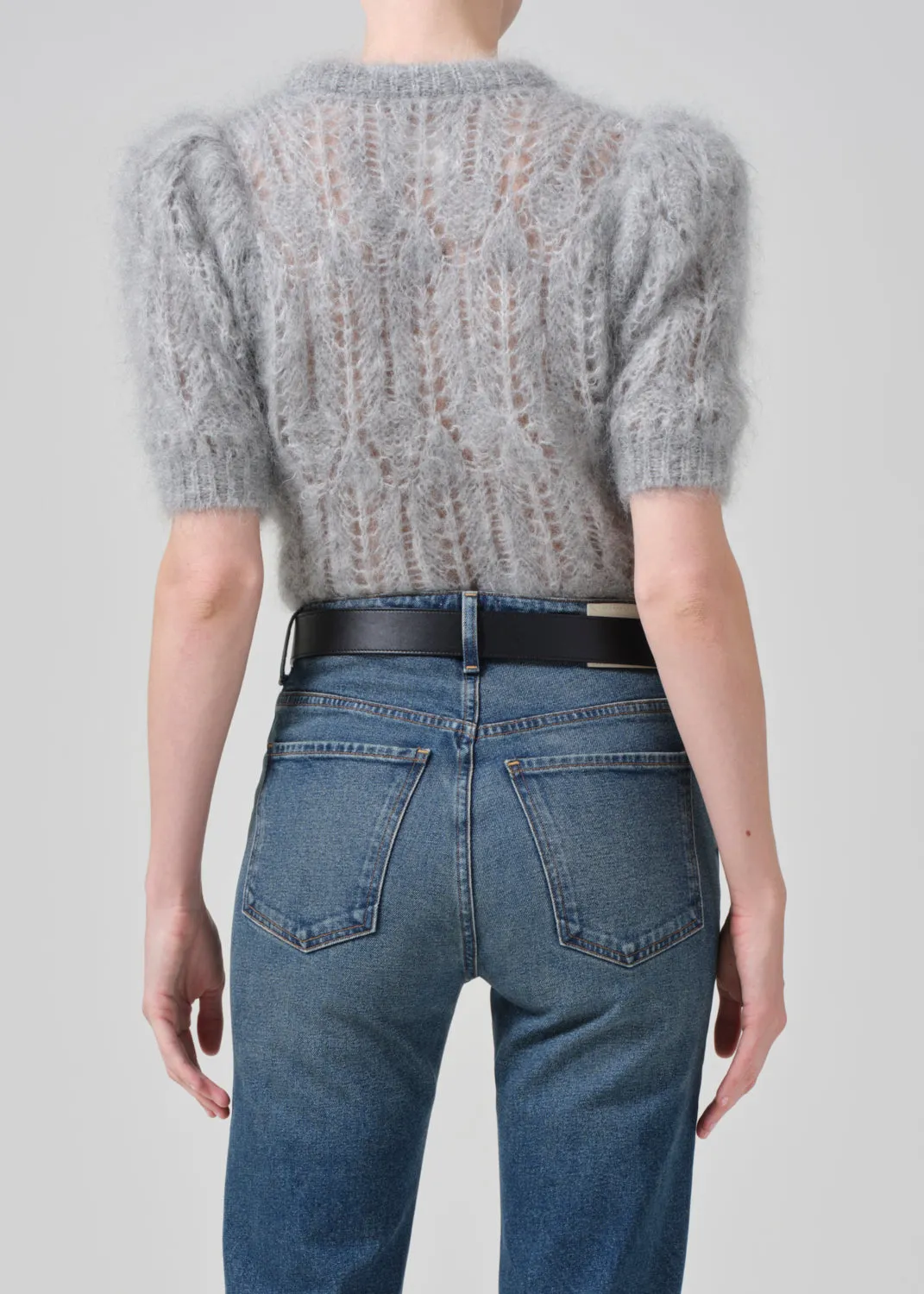 Odette Puff Sleeve Sweater in Heather Grey