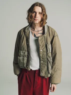 Olive Next Exit Military Puffer Cropped Jacket