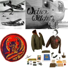 Original U.S. WWII B-24 Weiser Witch Painted A-2 Flying Jacket Grouping - Alfred P. Cook - 8th Air Force, 707th Bomb Squadron - Caterpillar Club Member