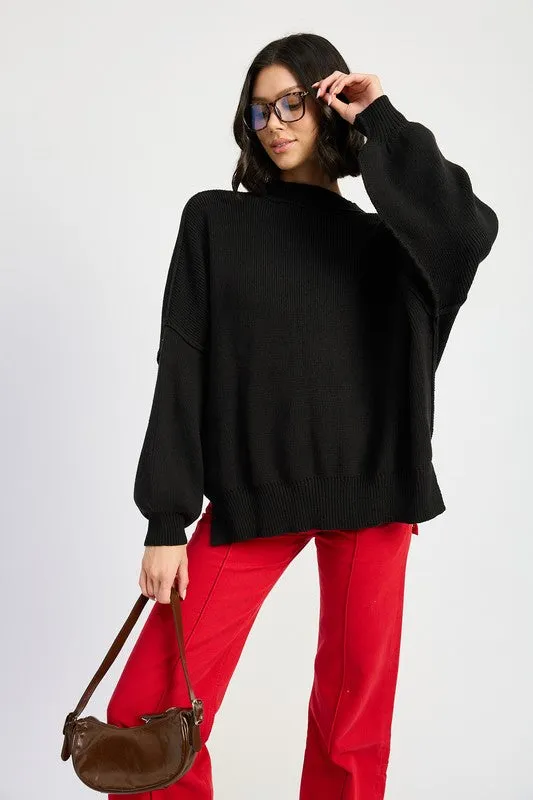 Oversized Long Sleeved Side Slit Sweater