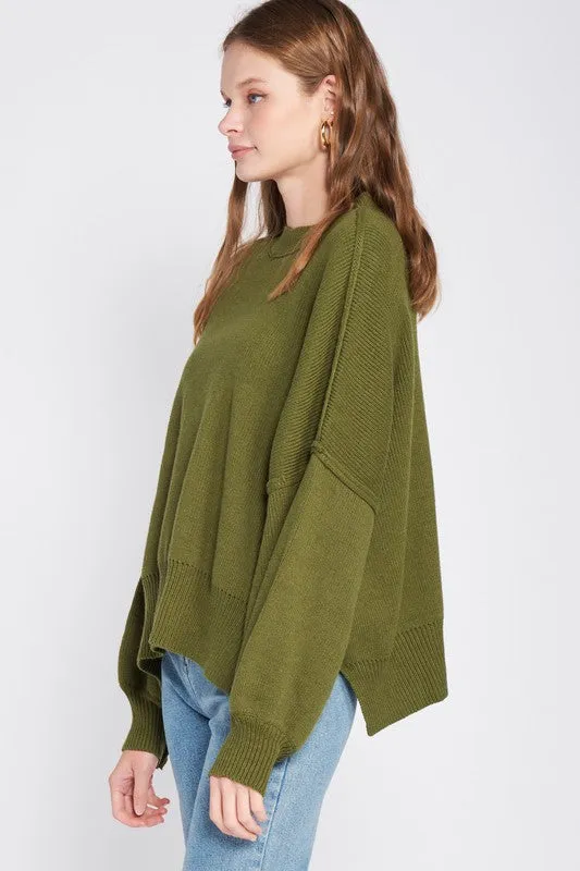 Oversized Long Sleeved Side Slit Sweater