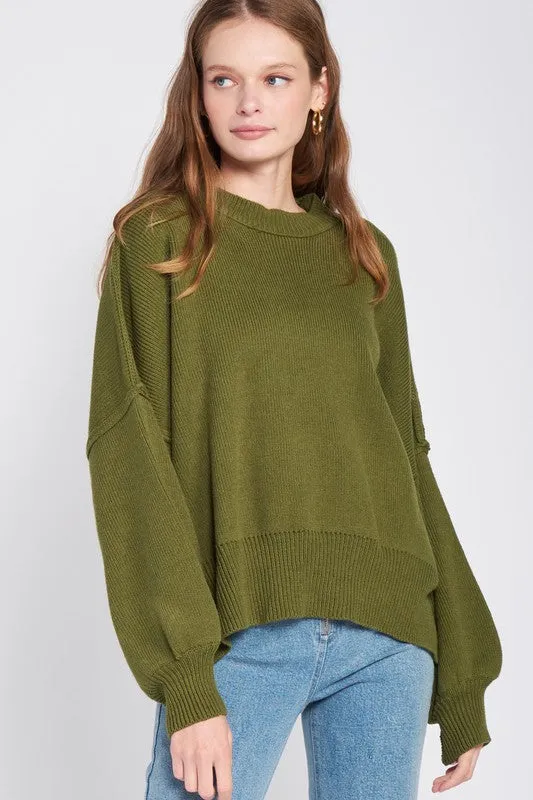 Oversized Long Sleeved Side Slit Sweater