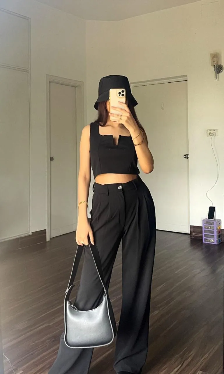 Parien Plain Straps Top and Wide Leg Pants( pre order