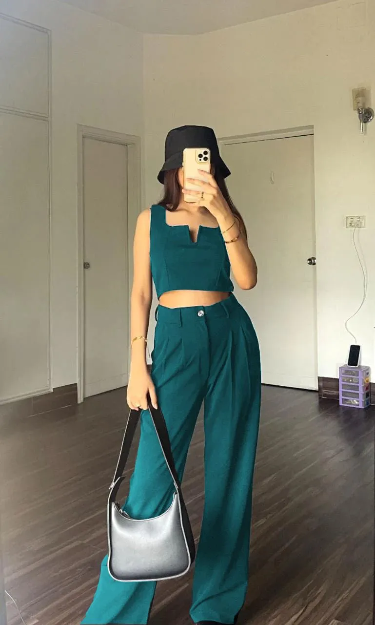 Parien Plain Straps Top and Wide Leg Pants( pre order