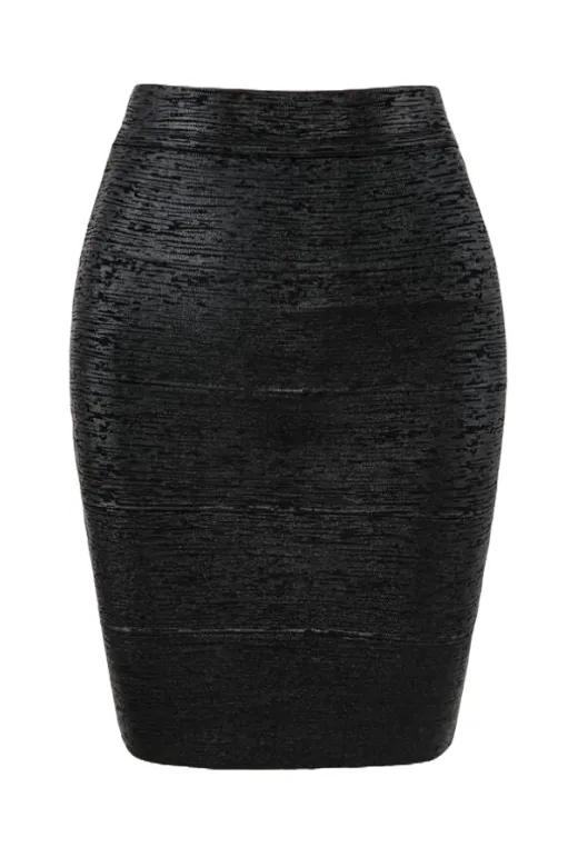 Pencil High Waist Leather Metallic Mini Skirt - Classic Black