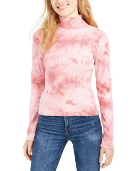 Planet Gold Junior's Tie Dye Mock Neck Top Pink Size Large