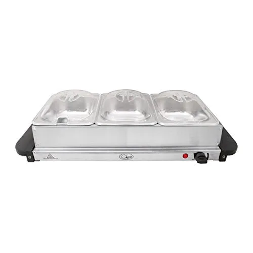 Quest 16520 Compact Buffet Server and Warming Tray / 3 x 1.2L Trays / 200W / Rapid Heating/Adjustable Thermostat/Lids Included